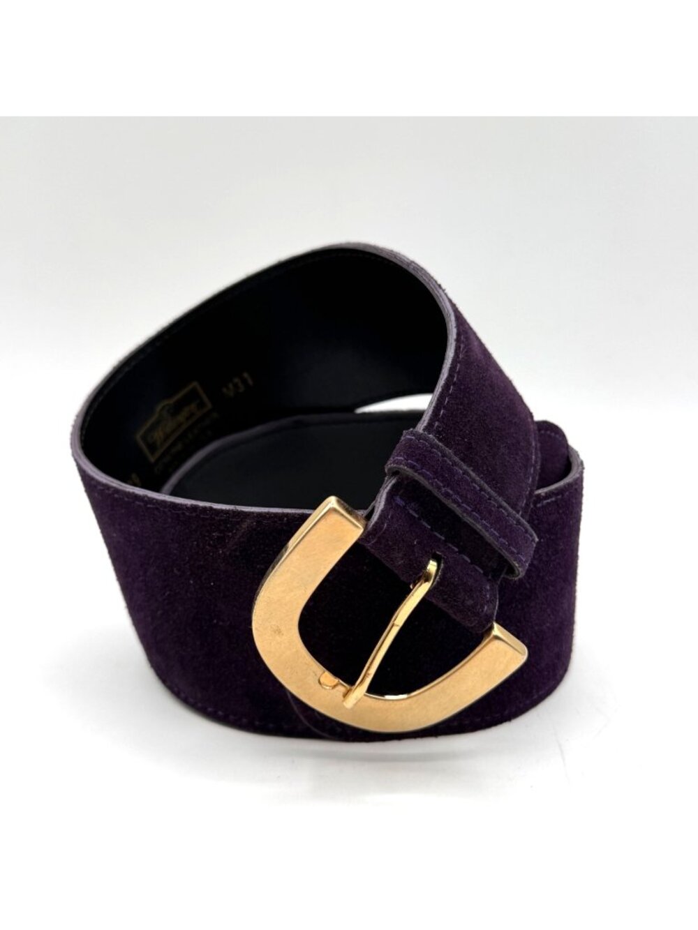 Vintage Worthington Purple Genuine Suede Leather Wide Belt Brass Buckle Size M
